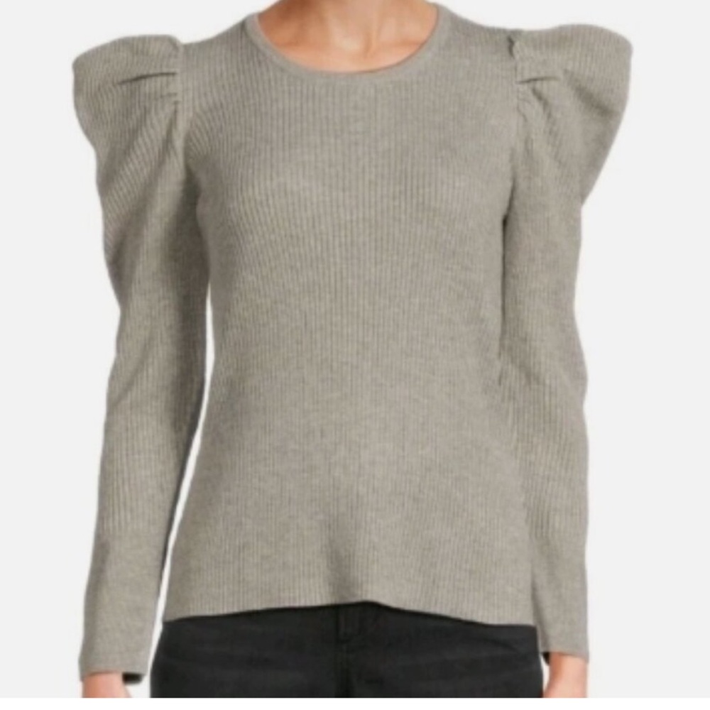 Joe's Jeans Puff Sleeve Ribbed Sweater in Heather Gray